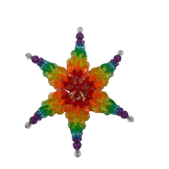 Vintage Rainbow Beaded Star Ornament For Home Tree Or Holiday Decor 5" - Picture 1 of 3